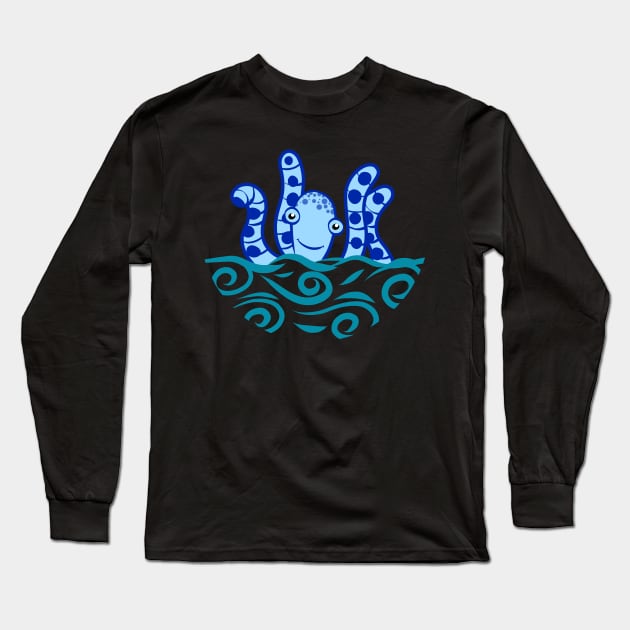 Friendly Blue Octopus Long Sleeve T-Shirt by SubtleSplit